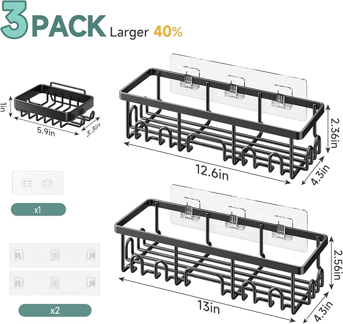 Veken Shower Caddy 3-Pack, Advanced Rustproof Design, No Drilling Adhesive - Image 7
