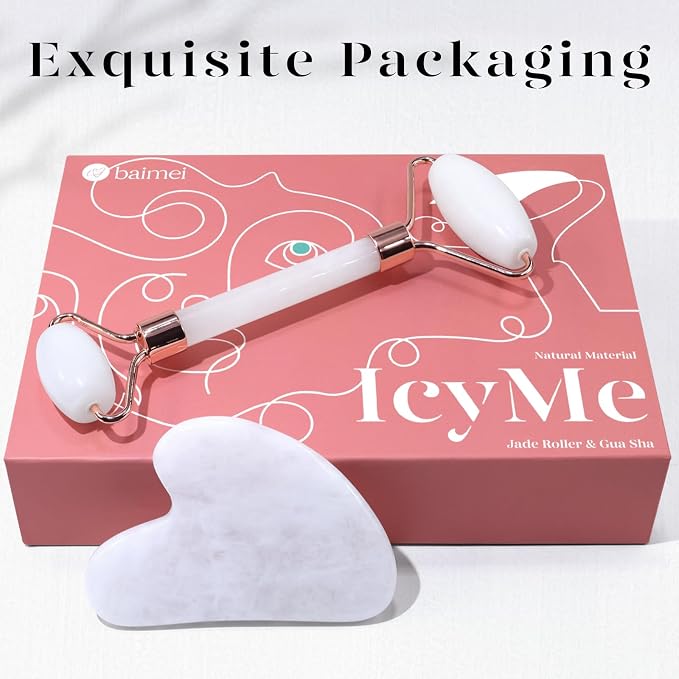 BAIMEI IcyMe Jade Roller & Gua Sha Set Face Roller and Gua Sha Facial Tools - Image 6