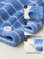 WENSHUO Azure Holiday-Striped Hair Towel Wrap-Drying Tool, 100% Combed Cotton - Image 3