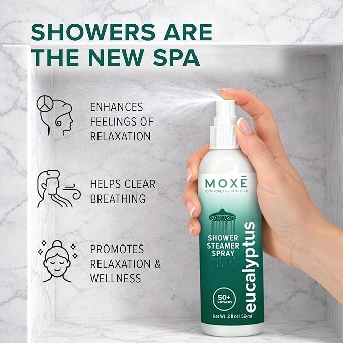 MOXĒ Eucalyptus Oil Shower Mist, Spa Steam Spray, Certified Natural 100% - Image 6