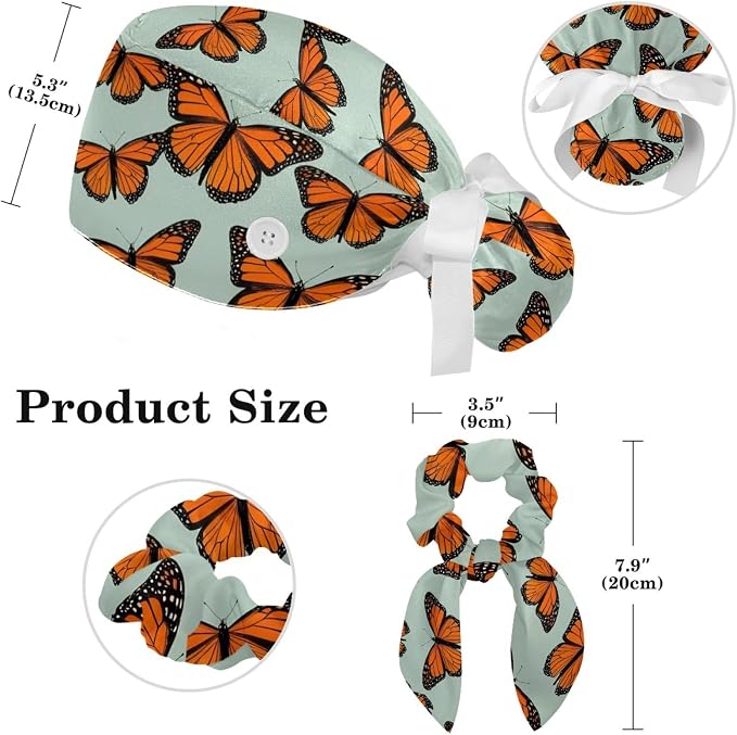 Scrub Caps Women Ponytail Cute Pink and White Leaves Caps Bouffant Working Hat - Image 2