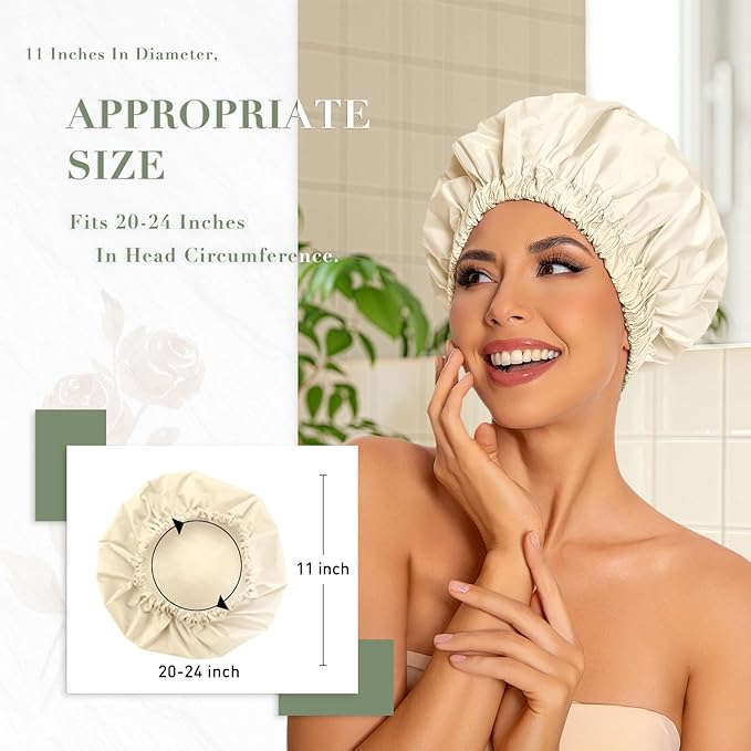Reusable Shower Cap for Women, Large Waterproof Shower Bonnet - Image 3