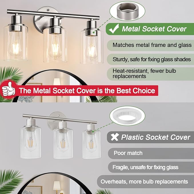 Zarbitta 3-Light Bathroom Light Fixtures, Brushed Nickel Vanity Light, - Image 6