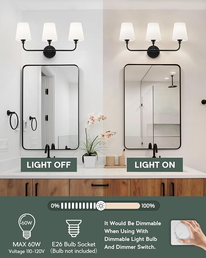 Bathroom Light Fixtures, Matte Black Vanity Lights - Image 2