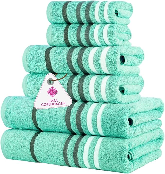 CASA COPENHAGEN Exotic 6Pcs 100% Egyptian Cotton Designer Towels Gift Set- Aqua by CASACOPENHAGEN