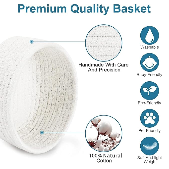 【2 Pack】 ABenkle Small Storage Baskets, Natural Cotton Rope Woven Baskets - Image 3