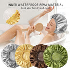 4 PCS Shower Cap for Women, Elastic and Reusable Bath Caps, Double Layers - Image 3