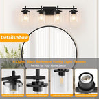 4-Lights Matte Black Bathroom Light Fixture, Modern Black Vanity Lights Over - Image 3