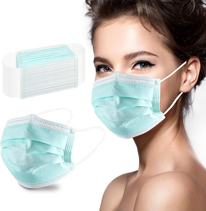 akgk Disposable Face Masks 100Pcs, 3 Layer Protective Face Mask Green Face Masks - Image 2