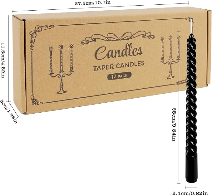 WPONSZU 10 Inch Black Spiral Taper Candle Set, 12 Pack Unscented Dripless - Image 9