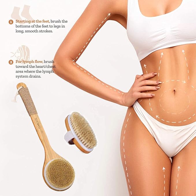 TEMEAYE Dry Brushing Body Brush Sets Wooden Handle Combined - Image 2