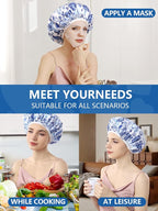 Years calm Terry Lined Shower Cap, Triple Layer Heart Motifs, Waterproof - Image 9