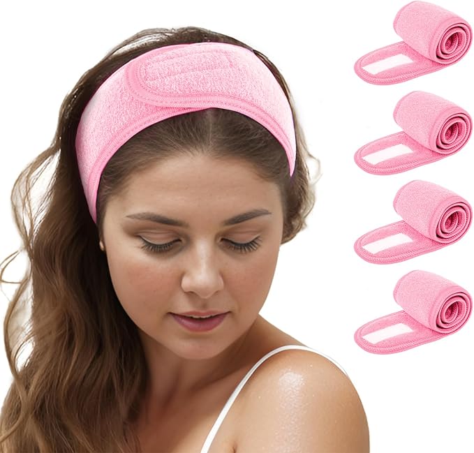 TopTie 4PCS Spa Facial Headband Skincare Makeup Head Wrap Adjustable Terry by TOPTIE