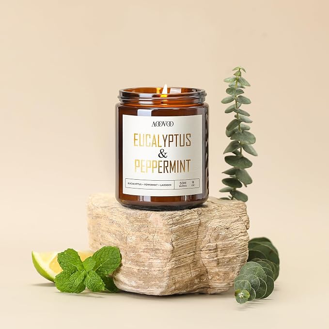 AOOVOO Eucalyptus Mint Candles - 9 oz Scented Candles - Image 2