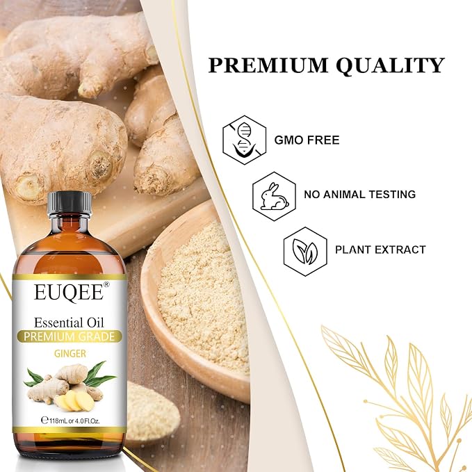 EUQEE Ginger Essential Oil 118mL Pure Ginger Oil, Large Bottle Premium - Image 3