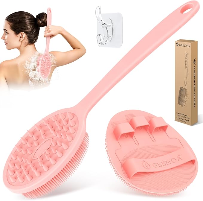 Silicone Back Scrubber & Bath Glove Set 2PCS, 13.4'' Gentle Shower Back Scrubber by GEENOA