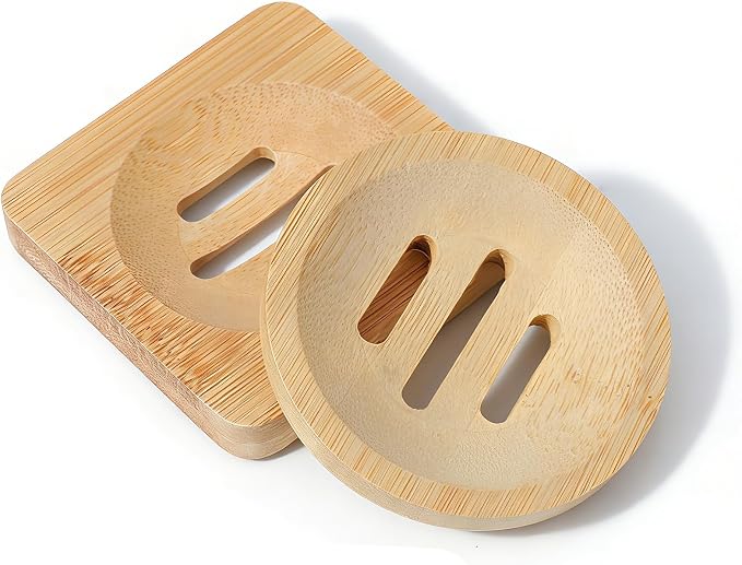Ymapinc 2-Pack Natural Bamboo Soap Holder, Round+Square Bamboo Soap Dish & by Unknown