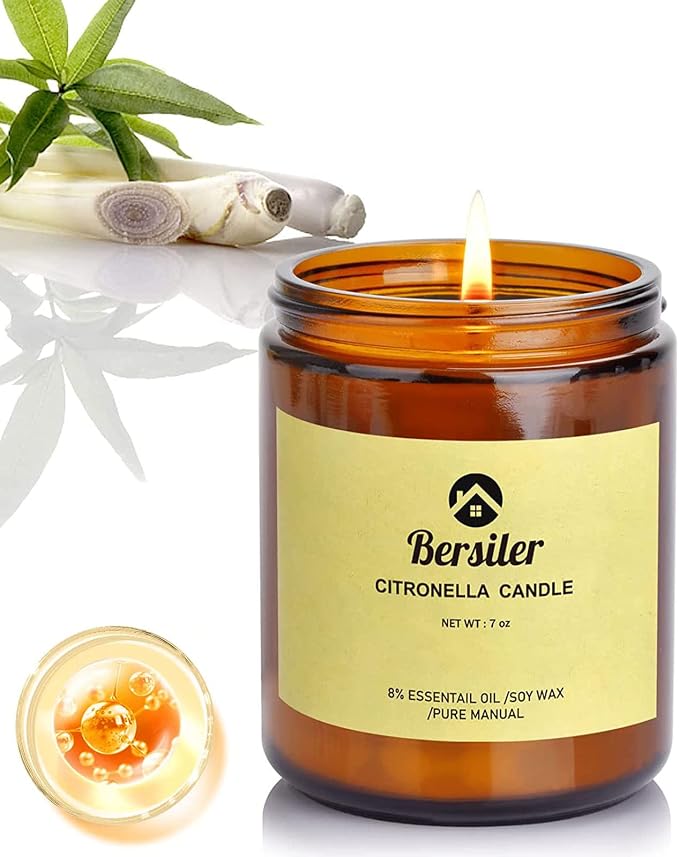 Aromatherapy Candles, Scented Candles, 7 OZ Lemongrass Citronella Candles by BERSILER