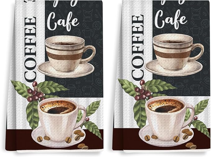 2PCS Coffee Kitchen Towels, Funny Farmhouse Rustic Reusable Absorbent Waffle by Unknown