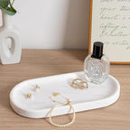 Koville White Marble Oval Tray for Bathroom Countertop, Stone Perfume Organizer - Image 6