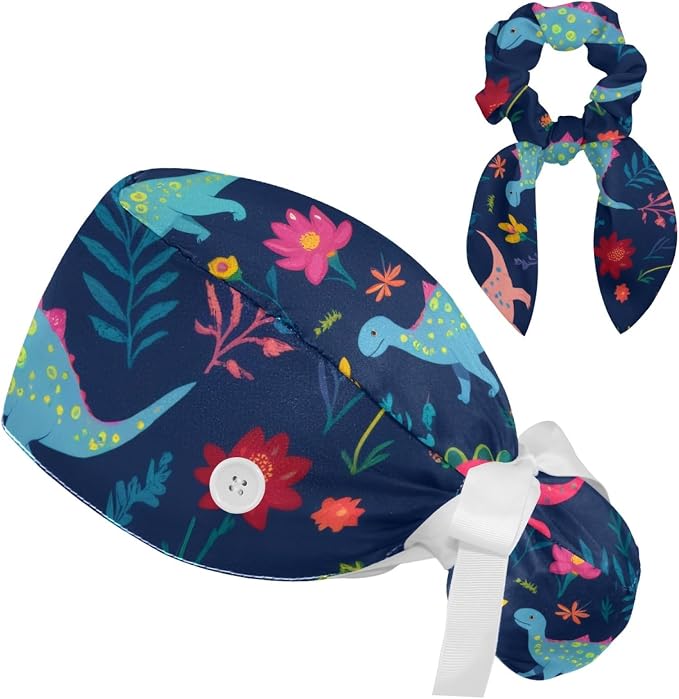 Scrub Cap with Hair Scrunchy, Ponytail Holder Surgical Cap by FVQL