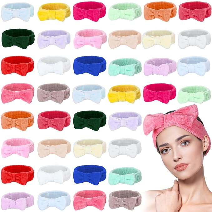 Yinder 40 Pack Bow Spa Headband Coral Fleece Makeup Headband Soft Face Wash by Yinder