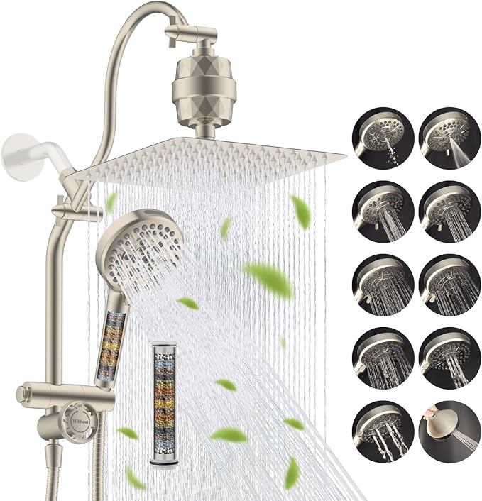 Hibbent Dual Filter All Metal 10"Rainfall Showerhead Combo, High Pressure by Hibbent