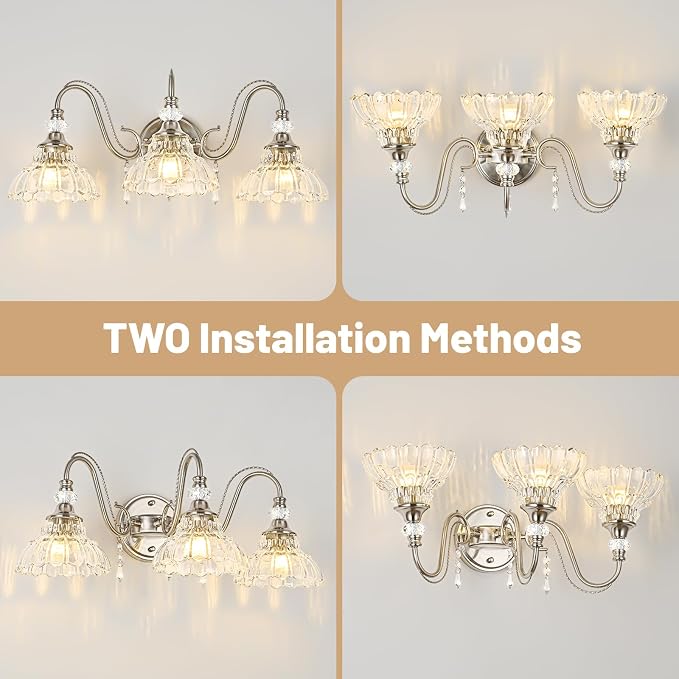 Brushed Nickel Bathroom Vanity Light, 3-Light Nickel Finish Wall Sconce - Image 3