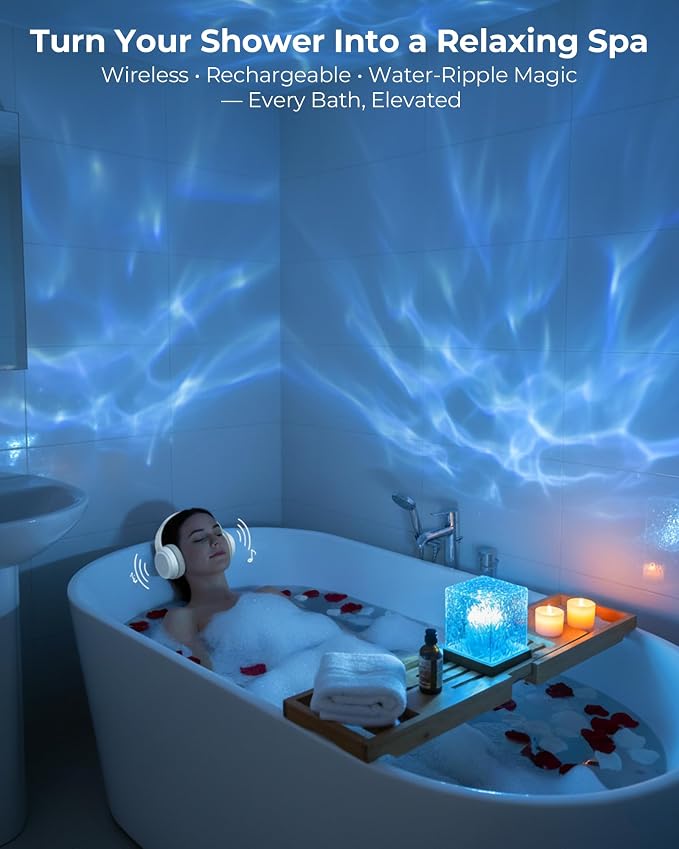 2-Pack Black Rechargeable Shower Lights, 16 Color Ocean Wave Projector Light - Image 2