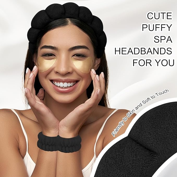 6Pcs Spa Headband and Wrist Washband Set, Skincare Makeup Headband, Sponge Face - Image 4