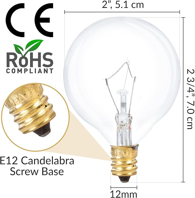 Simba Lighting Small Globe G16.5 Round Bulb 25W E12 Candelabra Base - Image 2