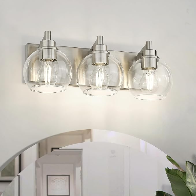 Bathroom Light Fixtures, 3-Light Brushed Nickel Vanity Light, Modern Wall by Metwet