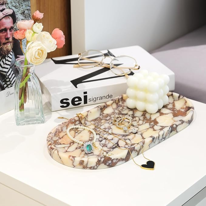 Koville Natural Decorative Marble Bathroom Tray, Stone Perfume Trays Jewelry - Image 5