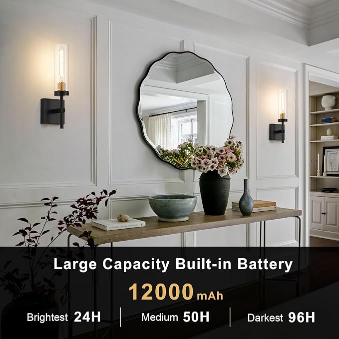 Wireless Wall Sconces with Remote Control, Battery Operated Wall Sconce Set of 2 - Image 2