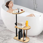 3 Layer Bath Tub Tray Table Liftable Freestanding Bamboo Bath Tray Caddy - Image 7