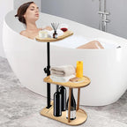 3 Layer Bath Tub Tray Table Liftable Freestanding Bamboo Bath Tray Caddy - Image 7