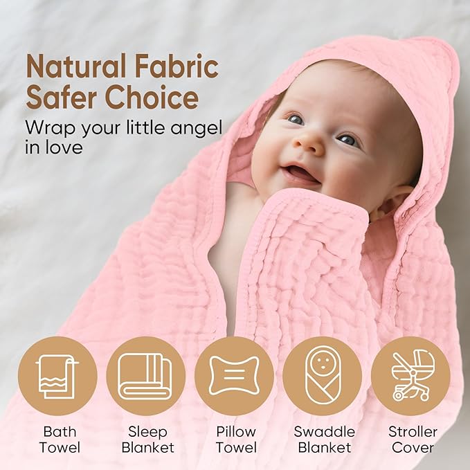 MIGIOL Muslin Hooded Baby Towels 100% Cotton ，Super Soft Muslin Baby Bath Towel - Image 7