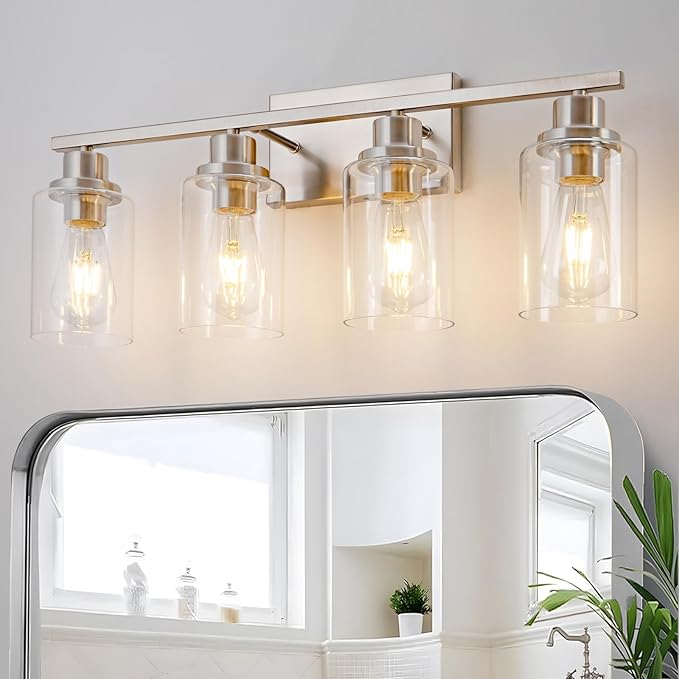4 Light Bathroom Light Fixtures Brushed Nickel Vanity Light Over Mirror Modern by HCCZLighting