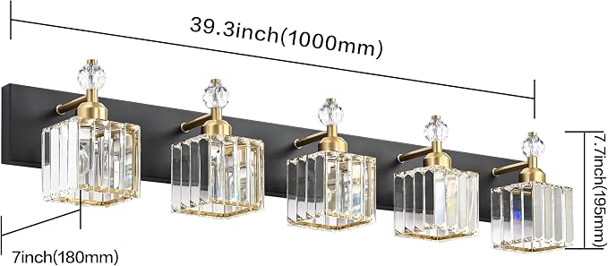 PRESDE Crystal 5 Light Bathroom Vanity Lights Modern Black and Gold Bathroom - Image 4