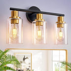 DLLT 3-Light Bathroom Light Fixtures: Black and Gold Modern Vanity Lights by DINGLILIGHTING