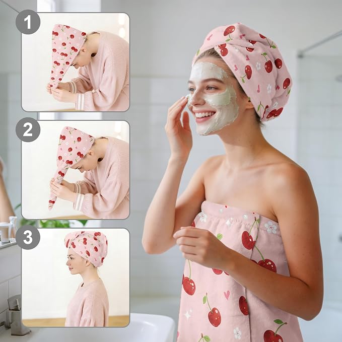 Absorbent Bath Towel Wrap Set for Women, Microfiber Shower Robe Body Towel - Image 6