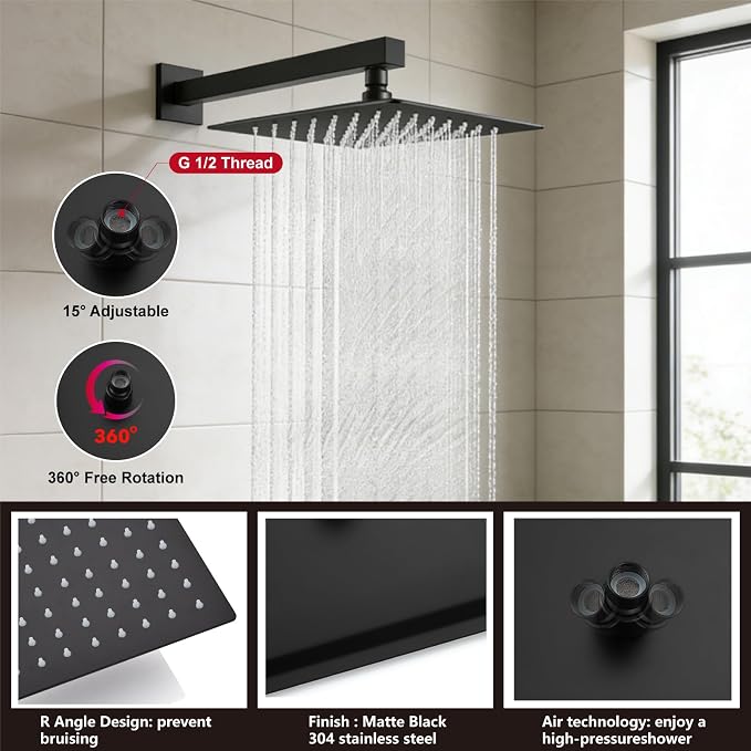 Midanya Shower System with Tub Spout, Bathtub Shower Faucet Set with Square - Image 7