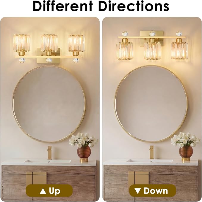 3-Light Gold Bathroom Light Fixtures, Modern Bathroom Vanity Lights Fixture - Image 8