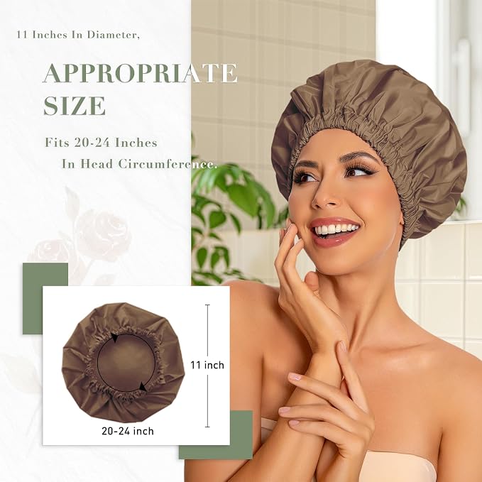 Reusable Shower Cap for Women, Large Waterproof Shower Bonnet - Image 3
