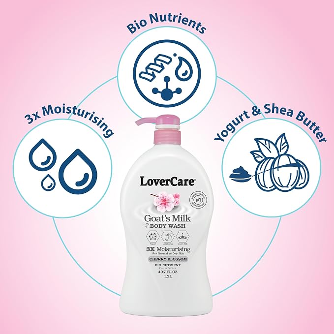 LoverCare Goat's Milk Cherry Blossom Moisturizing Body Wash 40.7 Fl.Oz - Image 4