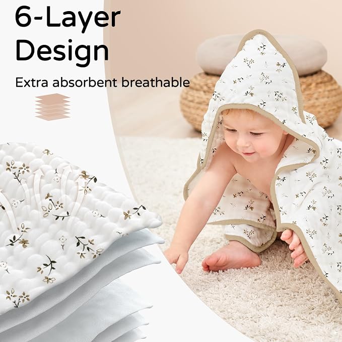 Yoofoss Hooded Baby Towels for Newborn 2 Pack 100% Muslin Organic Cotton Baby - Image 3
