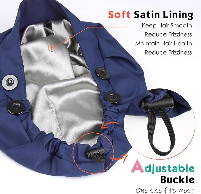 2 Pack Satin Lined Bouffant Scrub Caps - Image 3