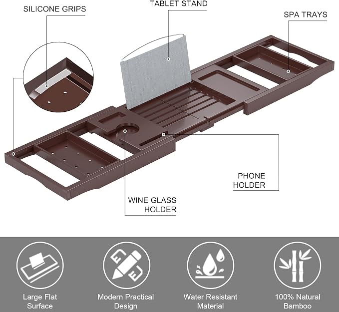 Bathtub Tray Caddy, Expandable Bath Trays - Image 6