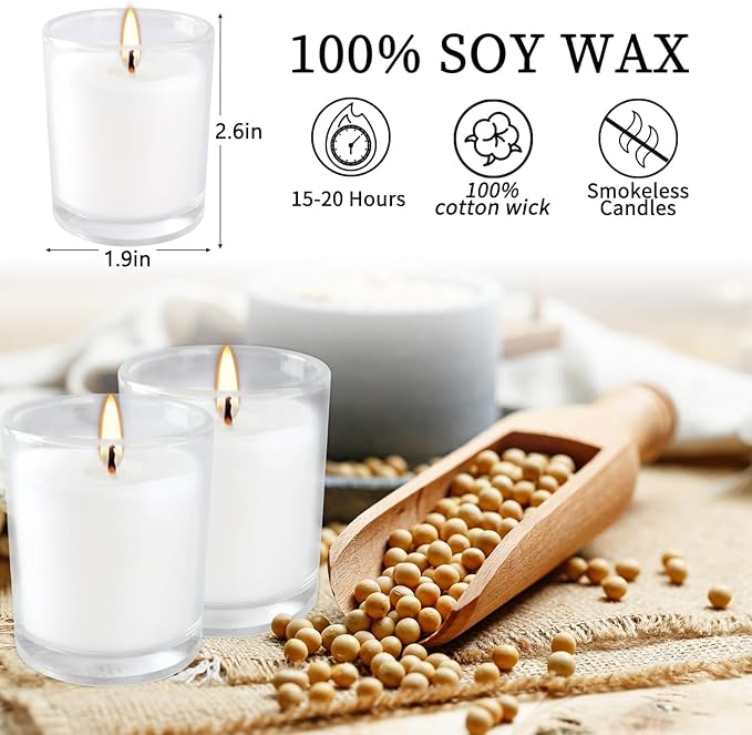 20 Pack Unscented White Clear Glass Filled Votive Candles | Soy Wax, Hand - Image 4
