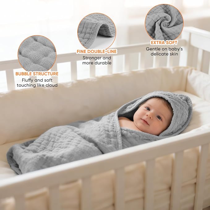 MIGIOL Muslin Hooded Baby Towels 100% Cotton ，Super Soft Muslin Baby Bath Towel - Image 4